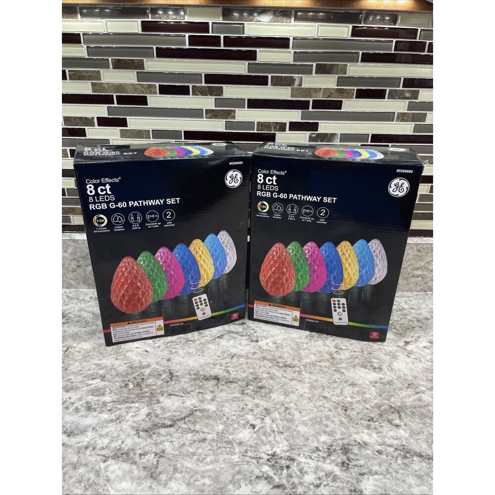8-Count GE Color Effects Diamond Faceted G-60 RGB Pathway LED Lights w/Remote X2